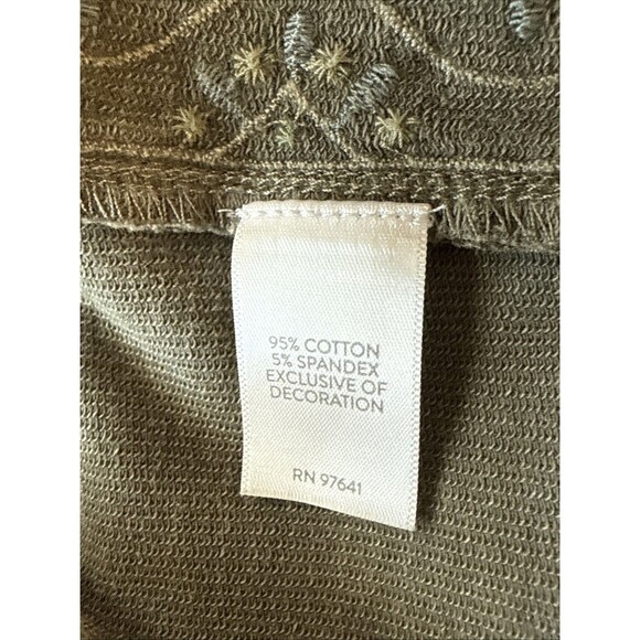 J JIll Olive Full Length Pull On Pants with Embroidered Detail Panel Size 2X - Picture 8 of 10